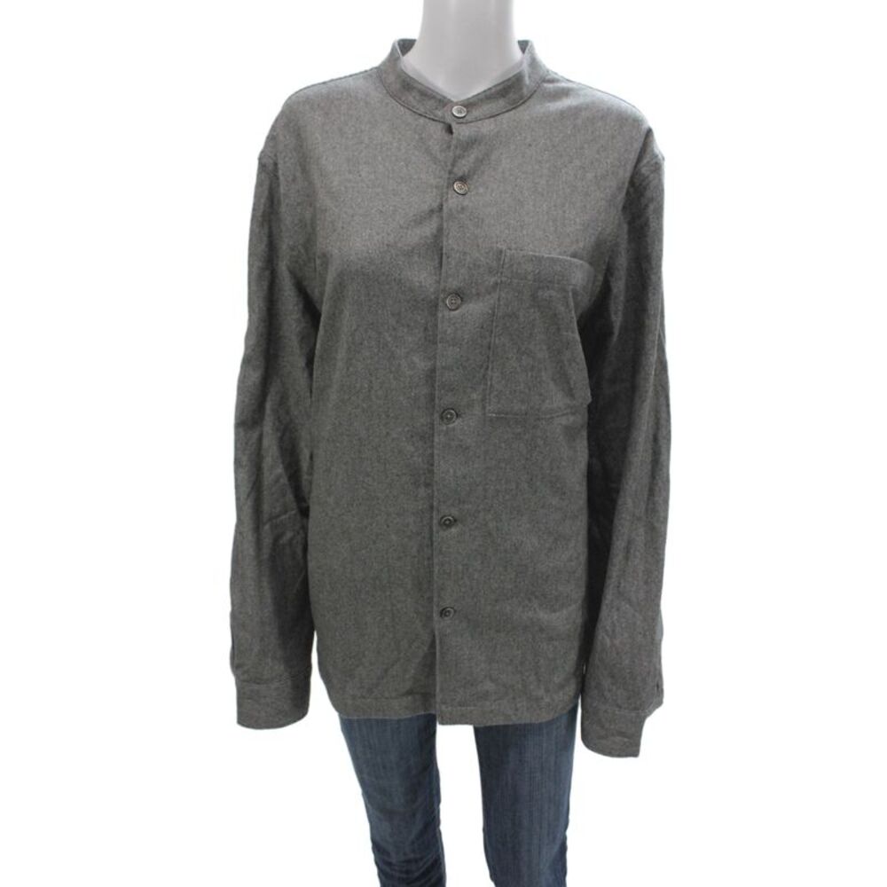 Todd Snyder Mens Gray Wool High Neck Long Sleeve Button-Up Shirt Size L